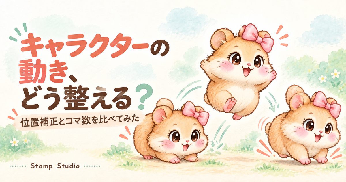 キャラクターの動き、どう整える?という見出しと、ジャンプの準備・跳躍・着地を表すイメージイラスト