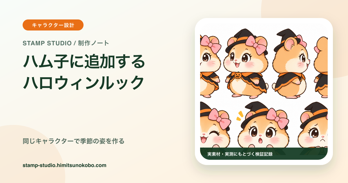 マイキャラクターのハム子にハロウィンルックを追加する記事のアイキャッチ