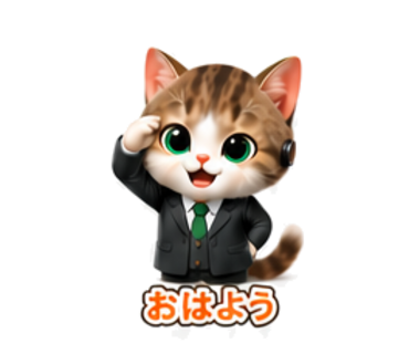 背景を透過して370×320pxに整えた子猫スタンプ